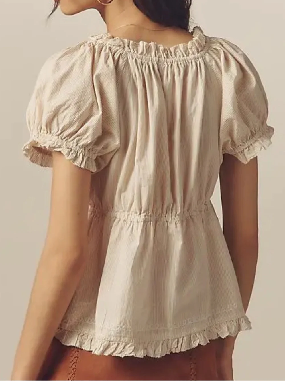 Anthropologie Embroidered Babydoll Puff Sleeve Blouse Sz Small